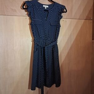 Monteau Navy and White Patterned Midi Dress